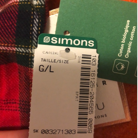 Red plaid check tartan organic cotton cabin lounge check shirt NWT - Picture 13 of 14